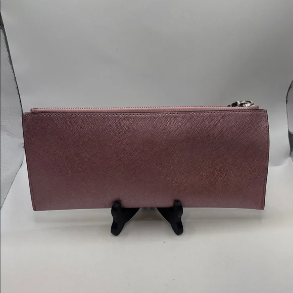 VTG Henri Bendel West 57th Metallic Pink Wristlet Wallet Large Sleek City Thin - Picture 3 of 10